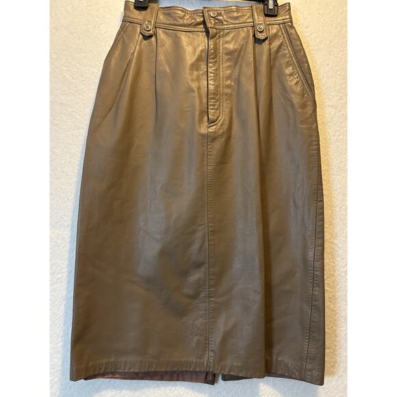 TOFFS Womens Leather Pencil Skirt High Waist Tan Brown Lined Sz 10 Vintage - Picture 1 of 11